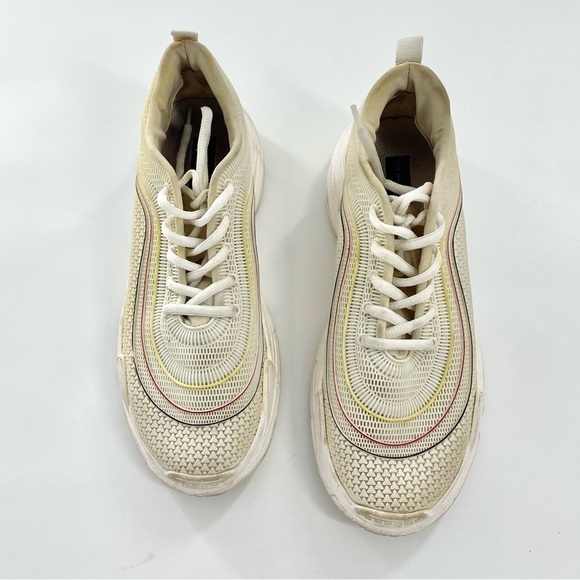 STEVEN by Steve Madden Massey Flocked Leather Neutral Lace-Up Minimal Sneakers - Picture 8 of 9